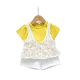 ベイビー服 女の子 Pojour Ｔシャツ+パンツ ガールズかわいい2セット 通気 子供ギフト 綿 70cm 黄色