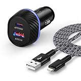 車載充電器 48W シガーソケット USB & USB-C 2ポート カーチャージャー 超小型 車 充電器【 PD30W+QC3.0/急速充電】Type-C しがーソケット 12V/24V車対応 タイプc 2.4A充電ケーブル付き 1.8m iPhone/Android/iPad対応 ブラック