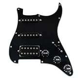 Musiclily 11穴 HSS 配線済みピックガードアッセンブリー シングルコイルハムバッカーピックアップ搭載 フェンダーUSA/メキシコ ストラトキャスター スクワイアギター用、3プライブラック