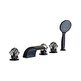 Rozin オイルは青銅をこすり バスタブの蛇口 ハンドシャワー装備 滝型 浴槽 風呂桶用 じゃぐち 混合栓 クリスタルハンドル