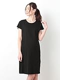 Angeliebe エンジェリーベ マタニティ ワンピース 授乳口付き フライス 半袖 ボックス ワンピ 妊婦服 産前 産後 半袖 S ～ M ブラック 21766 21766201