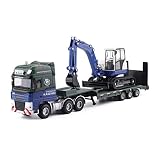 1:50アロイダイキャストセミトレーラー低プラットフォームトラック4ホイールローダー車両ダイキャストモデル玩具付きローダトラクター