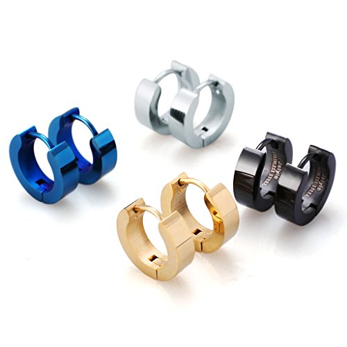 Jstyle[ジェイスタイル]【4ペアセット】フープ　ピアス　レディース　イヤリング　メンズ　ユニセックス　ピアス　4色（ゴールト、シルバー、ブラック、ブルー）　金属アレルギー対応　アクセサリー　サージカルステンレス製