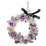 B Baosity フラワーリース　シルクフラワー　造花　バラ　薔薇の花　ロマンチック　飾り　２色選べ - 紫