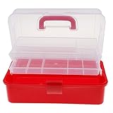 Perfk 3段　大型　プラスチック　収納ボックス　ケース　ネイル　アート　クラフト　メイク　整理　ネイルショップ　メイクアップ　工芸品適用　全4色 - 赤