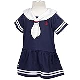 ガールズベビーワンピース[PETIT CADEAU]半袖|セーラー風ワンピ|ワンピース|マリンセーラー|女の子|女児|赤ちゃん 90cm ネイビー