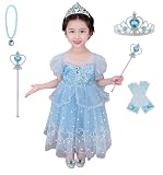 [QOOLYㅤ] プリンセス ドレス ワンピース 子供 コスプレ 女の子 遊園 お姫様に変身 キッズドレス 誕生日 プレゼント ブルー blue 140CM