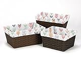 Sweet Jojo Designs Set of 3 One Size Fits Most Basket Liners for Grey Coral and Mint Woodland Arrow 