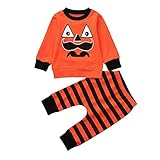 (プタス) Putars 幼児の女の子の男の子の漫画のストライププリントTシャツのトップス+パンツの服装セット 6ヶ月 - 24ヶ月