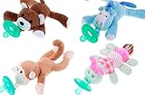 Animal Pacifier 2 Pack, High Quality Pacifier With Toy To Fascinate Baby, Bear & Dragon for Boys, Mo