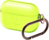 【elago】 AirPods Pro 対応 ケース クリア カラビナ 付き 耐衝撃 シンプル TPU 透明 カバー 衝撃 吸収 スリム ソフト ケースカバー 落下防止 保護 アクセサリー [ Apple AirPodsPro MWP22J/A エアーポッズPro エアーポッズプロ 対応 ] CLEAR CASE ネオンイエロー