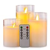 Pandaing LEDキャンドル、3個入り、直径7.5 cm、高さ10 cm、12.5 cm、15 cm、リモコン制御タイミング