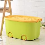 Dewel　収納ボックス 収納ケース　 おもちゃ箱　蓋付き　厚手　滑車付き　移動便利　衣類・玩具・生活雑貨　スッキリ整理　60*38*30CM (グリーン)