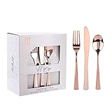 160 Piece Rose Gold Heavyweight Disposable Cutlery Set - Plastic Silverware Flatware - Includes 80 F