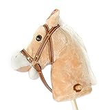 Pink Papaya | Stick horse - "Goldy" - Beige stick horse made of plush with blonde mane and with soun