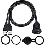 Duttek USB3.0二股延長防水ケーブル, USBパネルフラッシュマウントケーブル デュアルUSB 3.0オスメス延長ケーブル USBマウント ダッシュマウント フラッシュマウント パネルマウントケーブル 車 ボート オートバイ用 1m/3.3フィート