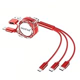 USB Type-A Type-C 両対応 5in1 マルチ充電ケーブル Type-C タイプC ライトニングケーブル micro USB Android 3台同時 3in1 巻き取り式 1m (レッド)