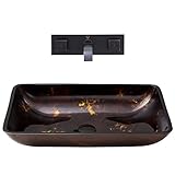 VIGO Rectangular Brown and Gold Fusion Glass Vessel Bathroom Sink and Titus Wall Mount Faucet with P