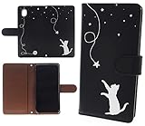 Galaxy A23 5G SC-56C / SCG18 ケース 手帳型 黒色 スマホケース ブラック レザー製 カバー カメラ穴搭載 ネコ シルエット 猫柄 シンプルスタイル ギャラクシーA23 dcB-001