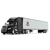 Freightliner Cascadia ハイルーフスリーパーキャブ 53フィート ユーティリティ (リーファー) 冷蔵リブ付きサイド トレーラー 英語 ブラックとホワイト 1/64 ダイキャストモデル DCP 34235