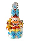 おむつケーキ アンパンマン 新生児肌着セット＆ベビーグッズ付き 男の子 3段 (メリーズS)