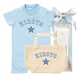 出産祝い 名入れ ギフトセット / ショート ロンパース & トートバッグ [GP126] 80cm [Rom]ライトブルー×ブルーロゴ 出産祝い 誕生日 プレゼント おしゃれな 名前入り ギフト
