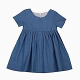 Happyハッピー耳 ワンピース 子供 女の子 夏 無地 半袖 ブルー シンプル 可愛い (80)