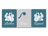 泡立てRinse繰り返し、グレーとティールバスルーム飾り、3のセットBath Art Prints – bath15 16"x20" Unframed Photo Paper Posters BATH