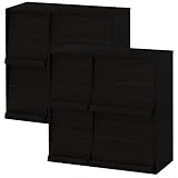木製 ディスプレイラック 本棚 フラップ扉 収納チェスト キャビネット 飾り棚 〔2個組〕 ブラック