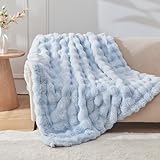 VCGUDOE 毛布 ブランケット 冬用 ふわとろ もこもこ ふわふわ とろとろ ２枚合わせ 暖かい 厚手 もうふ シングル セミダブル ダブル おしゃれ 柔らかい 肌触り良い 肌掛け布団 洗える(140×200cm,ブルー)