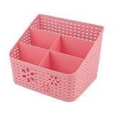 uxcell オフィス テーブル デスク プラスチック 5スロット保存箱 整理器 コンテナ ピンク 19 x 14 x 13.8cm