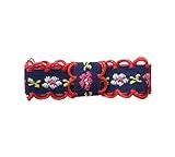 Baby Deer Clips　ヘアクリップ for ベビー　お花刺繍 (ネイビー×レッド)