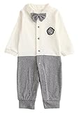 Youchan（ヨウチャン）赤ちゃん 新生児 キッズ 子供服 長袖 蝶ネクタイ おしゃれなロンパース カバーオール ボディオール 出産祝い かわいい お出かけ 90cm 春 秋 冬 (グレー)
