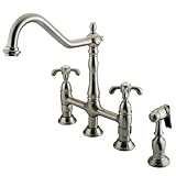 Kingston Brass KS1278TXBS French Country 8-Inch Centerset Kitchen Faucet with Brass Sprayer, Satin N