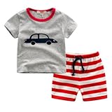 AiGo 夏 キッズ服 上下セット シンプル かわいい おしゃれ 子供服 男の子 女の子 Tシャツ+パンツ2点セット 綿 快適 肌にやさしい 全3色 [並行輸入品]