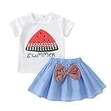 Domybest ベビー服 女の子 プリーツスカート 半袖 上下セット 子供服 夏 Tシャツ トップス ミニスカート キッズ 膝上丈 子 スイカ柄 可愛い 萌え 超柔らかい 蝶結び 人気 プレゼント1