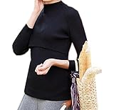 (オーセンティック) AUTHENTIC マタニティ ニット セーター 授乳口付き 妊婦服 産前 産後 長袖 ストレッチ 秋冬 (L, ブラック)