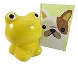 愛らしいセラミックFrog Savings Bank with犬ポケットノートブックジャーナル日記イエロー( Bundle of 2 )