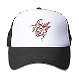 キッズ メッシュキャップ 通気性 大人気 ヒップホップ メッシュハット レッド ドラゴン 日焼け止め 帽子 カジュアル ストーリート系ブラック プリント付き 無地