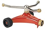 Dramm 15051 ColorStorm Premium 3-Arm Whirling Sprinkler with Heavy Duty Metal Wheeled Base, Red [並行輸