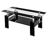 (OSJ)ガラステーブル コーヒーテーブル 幅98cm 強化ガラス天板 (ブラックガラス+ブラック脚) (混色)