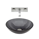 VIGO Sheer Black Glass Vessel Bathroom Sink and Titus Wall Mount Faucet with Pop Up, Brushed Nickel 