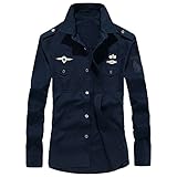 Tシャツ メンズ秋ロングスリーブシャツ YOKINO 長袖 欧米風 ガッコいい　ファッショナブル 柔軟性があり 春 秋 ポケット ボタン 襟 付き 男性着 上着 (M, ネイビー)