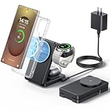 Meifigno Samsung用3 in 1磁気折りたたみ式ワイヤレス充電器、Galaxy S26 S25 S24 S23 Ultra Plus/Z Fold/Flip 7/6/5、Galaxy Watch Ultra/8/7/6/5/Pro、Galaxy Buds/Pro用高速マグネットセーフ充電スタンドステーション、PD 20Wアダプター付き