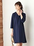 Angeliebe エンジェリーベ マタニティ ワンピース 授乳口付き Aライン Vネック ワンピ 妊婦服 産前 産後 通勤 お呼ばれ S ～ M ネイビー 21910 21910201