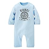 名入れ 長袖 ロンパース [LR196] 80cm ライトブルー×ダークグレーロゴ 出産祝い 誕生日 プレゼント おしゃれな 名前入り ベビー服