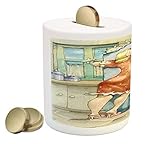 FunnyコインボックスBank by lunarable、A Plump Woman Embracing the冷蔵庫with Passion応力Eatingダイエットカロリーテーマ、印刷セラミック