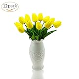 人工チューリップ、Govine 12ヘッドミニチューリップ人工花リアルタッチTulips Bouquets イエロー Govine-0406