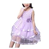 Ruideng ガールズサマープリンセスドレススカートノースリーブのドレス ワンピースのスカートのドレスチュチュの公演発表会 結婚式 入園式 演奏会 ケーキベール (140cm, パープル)