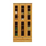 【設置無料】書棚 本棚 完成品 扉付き 木製 幅90cm 大容量 国産品 日本製 (ナチュラル)